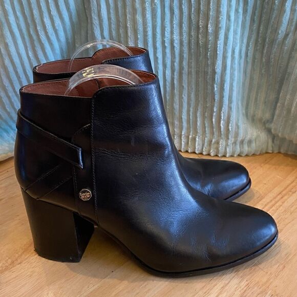 Louise et Cie Ankle Boots Zip Accent Buckles BLACK Leather Size 9 M Women - Picture 1 of 7